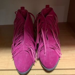 pink fringe booties